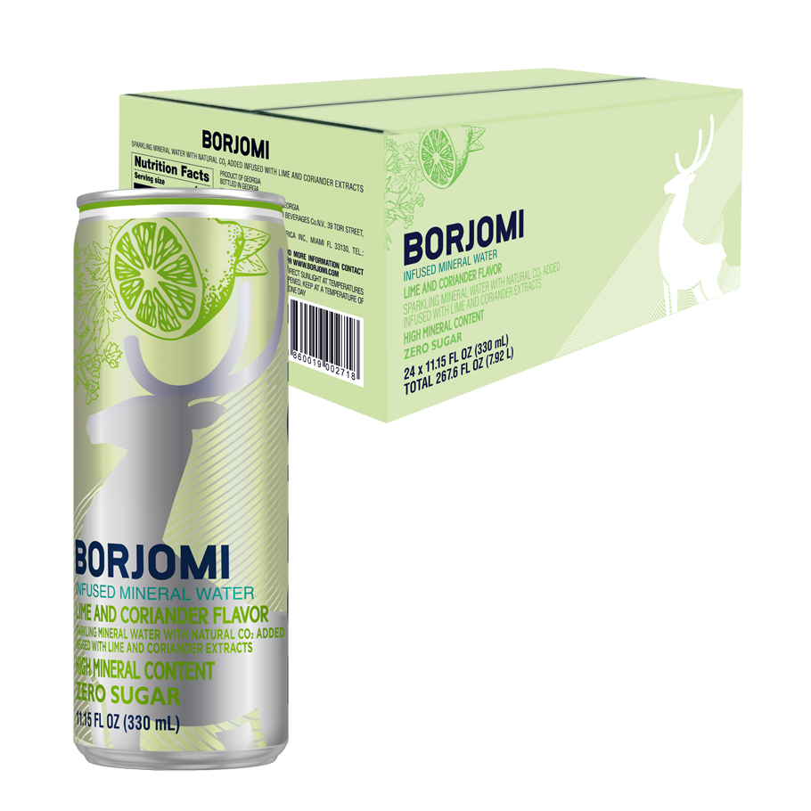Borjomi Sparkling Mineral Water, 11.15 Fl. Oz. Cans Lime &amp; Coriander Flavored Canned Water (24-Pack)