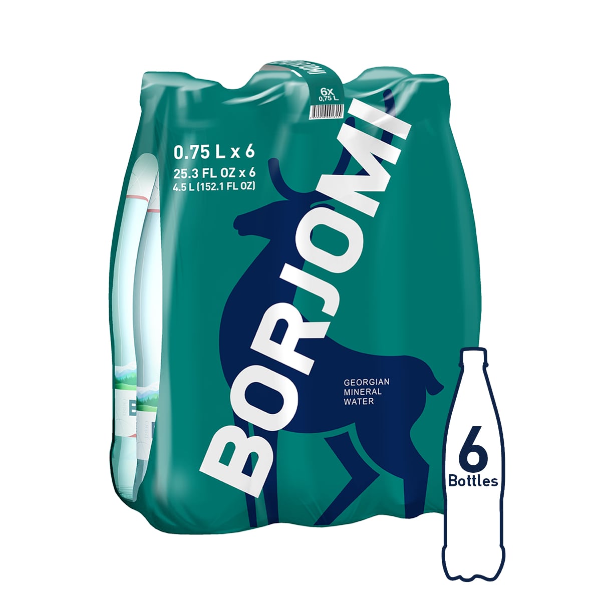 Borjomi Sparkling Water, 25.3 Fl. Oz. Plastic Bottles (6 Pack)